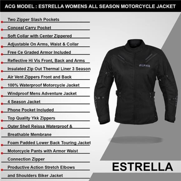 CYCLE GEAR MOTORCYCLE JACKET WATERPROOF RIDING WITH CE ARMOUR (BLACK, MEDIUM) - Picture 3 of 7